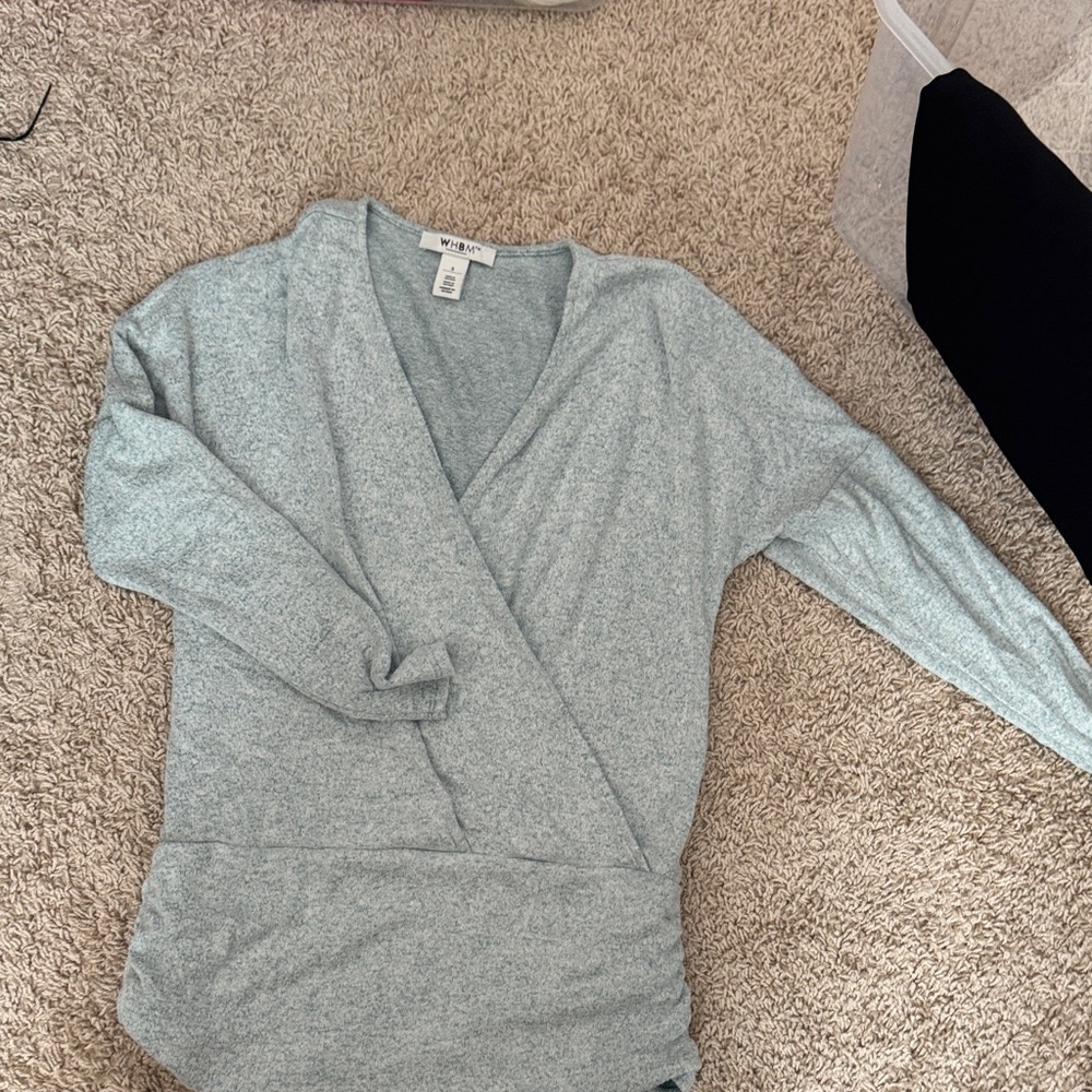 White House Black Market Light Blue Wrap V-Neck Sweater